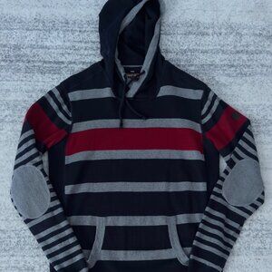 Point Zero Black Label Striped Knit Hoodie with Elbow Patches - Size M